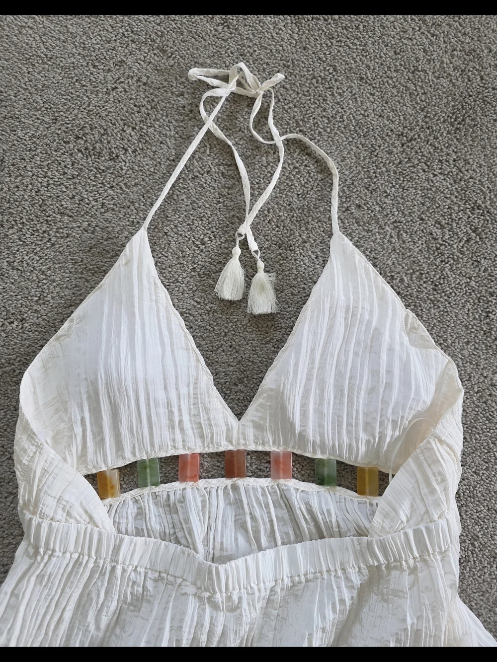 Anne Cole White Linen Halter Maxi Beach Cover Up Dress with Cutout Jewel Waist - Picture 6 of 8